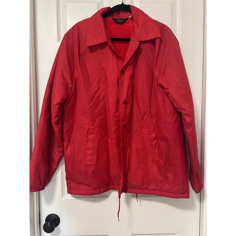 Vintage Jacket Men XL Red Satin Full Snap Windbreaker‎ Bomber 80s USA